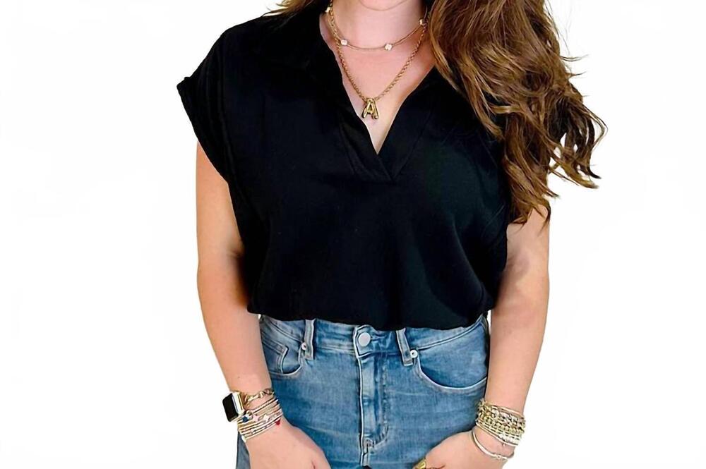 NEW PROJECT SOCIAL T mixed texture collared top in black